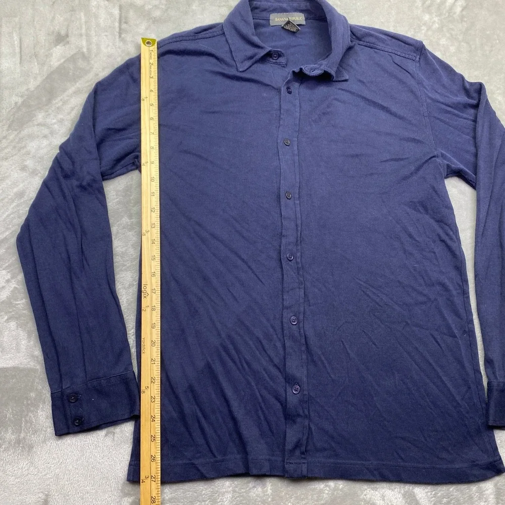 Banana Republic Mens Large Navy Blue Ribbed Cotton Rayon Long Sleeve Button Down